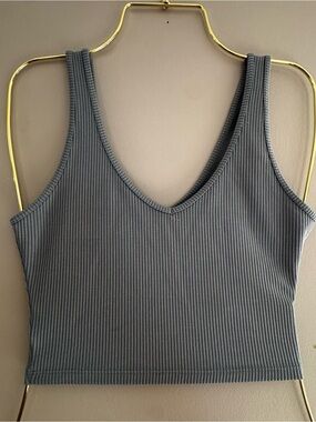 Hollister Gray Blue Ribbed V Neck Crop Tank Top Size Small Soft Girl
